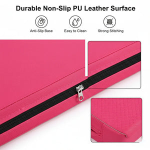 Pink pouch with black zipper on a white background, featuring durable non-slip PU leather surface attributes.
